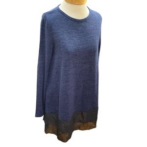eloges layered look sweater Large blue & black long sleeve black ruffle accents